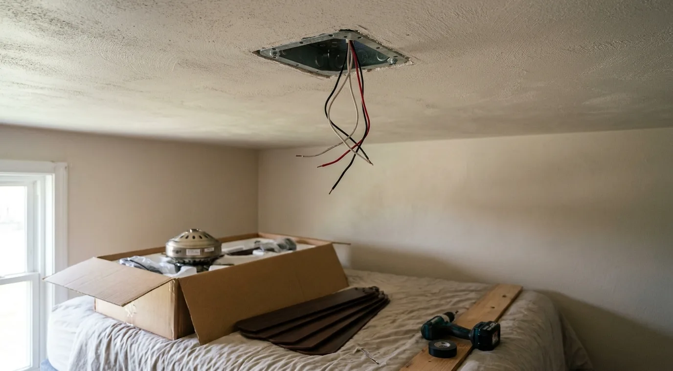 A fan brace box in a ceiling
