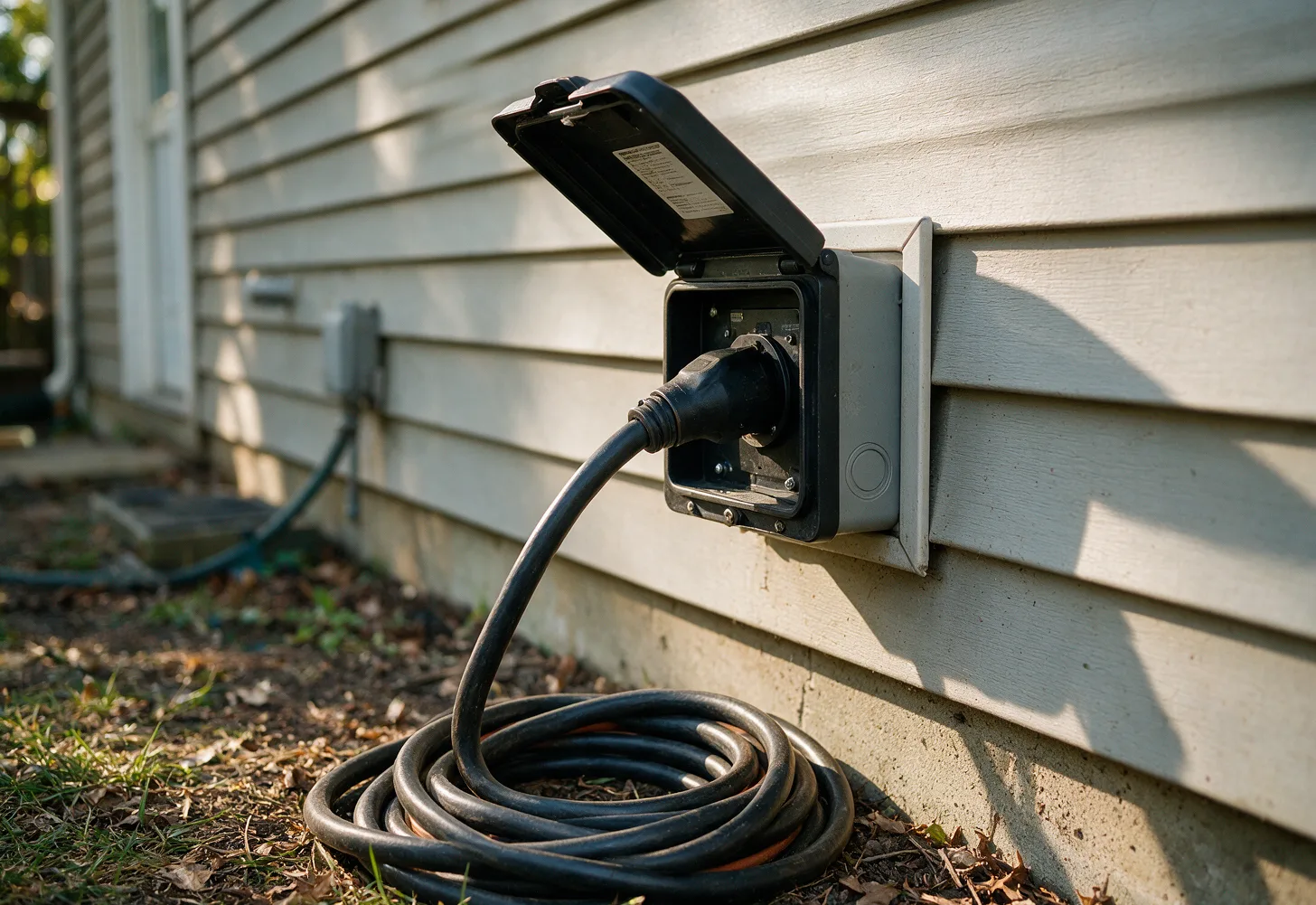 A generator inlet box on siding