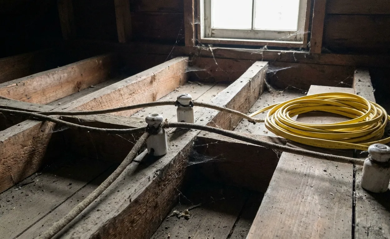 Knob and tube wiring in an attic