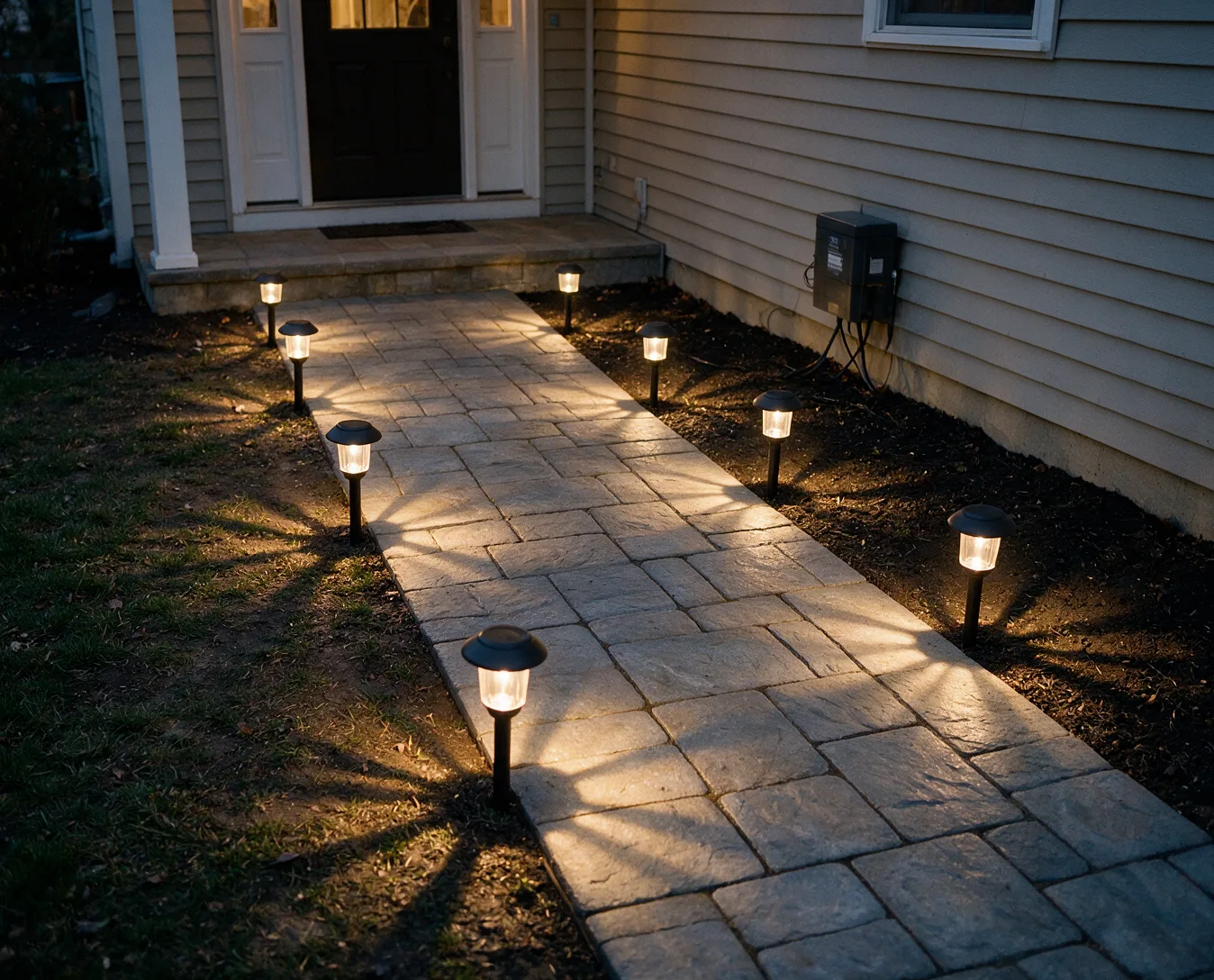 Path lights at dusk