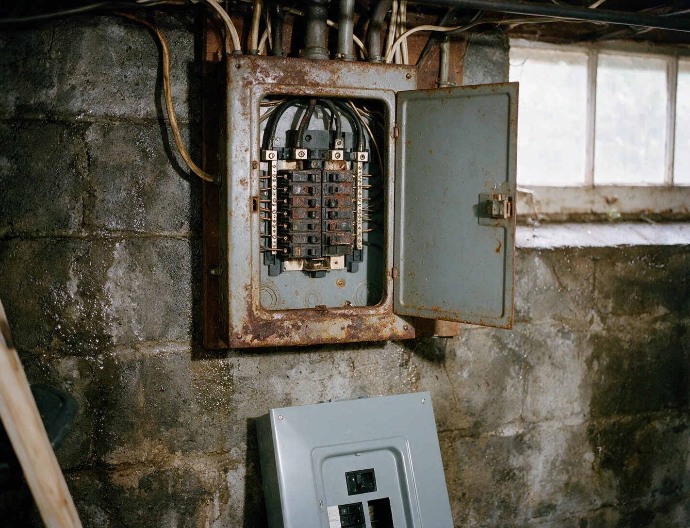 A rusted electrical panel